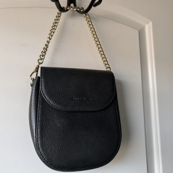 🖤EUC Bandolier Shay Genuine Pebble Leather Shoulder Mini Bag, Black & Gold - Picture 4 of 16